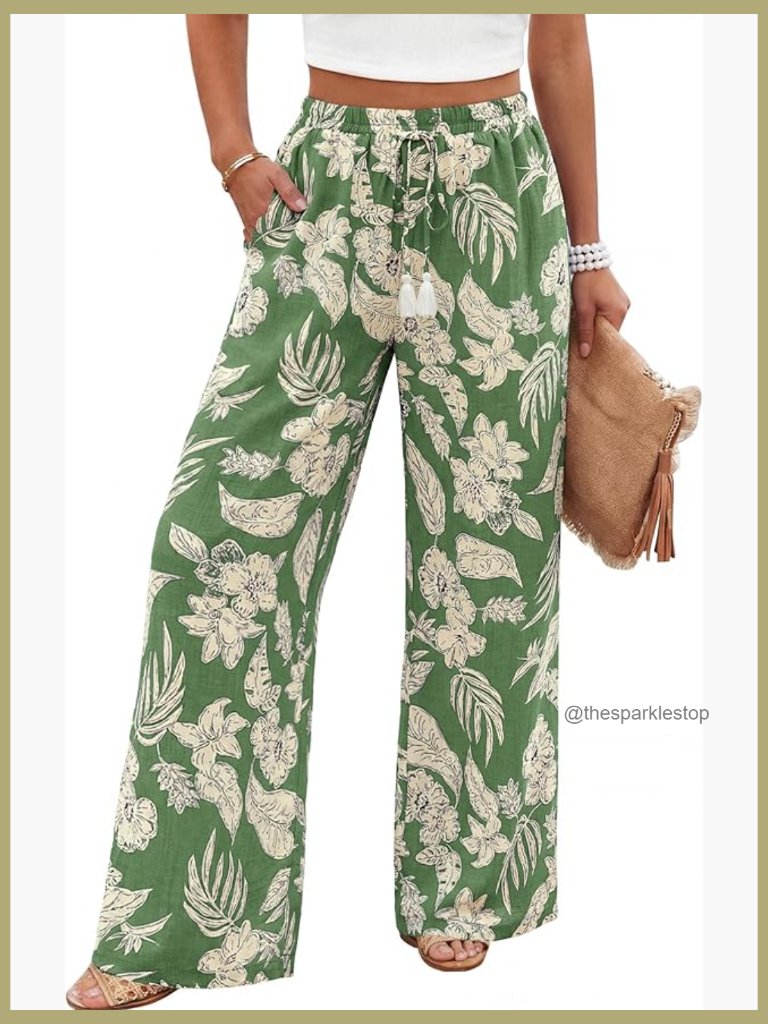 High Waisted Wide Leg Palazzo Pants With Pockets Flowy Beach Trousers